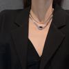 Estilo coreano quadrado preto gema dupla camada colar clavícula cadeia alta fria estilo leve design de luxo não-desbotamento all-match moda personalidade das mulheres