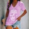 2021 Explosiones de Verano de Amazon Suéter Holgado de Manga Corta con Estampado de Calavera para Mujer Europeo y Americano Camiseta de Cuello en V Profundo