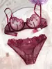 Conjunto de Lencería Sexy Morado Francés Transfronterizo Tentación Diversión con Bordados de Encaje Conjunto de Dos Piezas