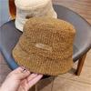Temperamento ~ sombrero de pescador de felpa de cuero para mujer otoño e invierno ala corta que cubre la cara sombrero de cubo estilo japonés Net Red sombrero de cuenca cálido