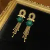 Pendientes de Borla de Ágata Verde a Juego con Oro Vintage Antiguo de Cobre Plateado Occidental Exagerados de Industria Pesada