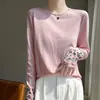 Primavera 2026 Nuevo Suéter de Punto Bordado Estilo Chino Nuevo para Mujer Cuello Redondo Ajustado Estilo Nacional Versátil Elegante Top