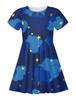 Vestido de Verão Europeu e Americano Transfronteiriço Estampado Completo Nuvem Estrelas Lar Quente Impressão Digital 3D Meninas Gola Redonda Manga Curta