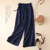 Pantalones de Pierna Ancha Cortos de Algodón Puro para Mujer, Verano, Algodón y Lino, Delgados, Cintura Alta, Cordones Laterales, Vintage, Artísticos, Holgados, Casuales