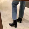 Mesmo estilo da Grape Mom~ Salto grosso de 6cm~ Bico quadrado francês zíper traseiro botas curtas slim estilosas para o dia a dia para mulheres