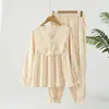 Pijama para Mujer Primavera y Otoño Nuevo Estilo 100% Algodón Crepé Grado A Pullover Manga Larga Pantalón Largo Holgado Talla Grande Ropa de Casa