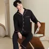 Nuevo conjunto de pijama de algodón puro para primavera y otoño, manga larga, pantalón largo, cárdigan, conjunto de dos piezas para ropa de casa unisex transfronteriza para transmisión en vivo