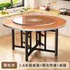 Mesa de Comedor de Madera Maciza, Mesa Redonda Grande para Uso Doméstico, Adecuada para Apartamentos Pequeños, Mesa de Comedor con Plato Giratorio, Tablero Redondo, Plegable