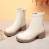 Botines Franceses para Mujer, Botines Sencillos de Primavera y Otoño, Botines Nuevos, Botas de Mujer con Tacón Grueso, Botines Color Crema, Zapatos de Piel Gamuza Plus para Otoño e Invierno