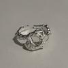 Anillo abierto de plata de ley 925 con textura artística de papel de hojalata, estilo nicho exagerado para mujer, moderno, frío, ligero y lujoso.