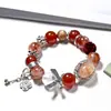 Diseño Original Flor Roja de Goma Pulsera de Cristal Caja Mágica DIY Cuentas Hechas a Mano Pulsera de Cristal Natural Joyería Transfronteriza