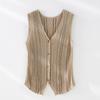 Cardigan Tricotado de Linho Tencel Novo Estilo Verão Gola V Retrô Slim Colete Sem Mangas Elegante Top Colete para Mulheres