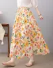 Nuevo estilo de verano falda midi de algodón puro floral con cintura elástica y cinturón para mujer, falda larga de línea A estilo pastoral