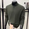 Moletom masculino dupla face de veludo alemão com seda e lã, novo modelo outono 2026, gola alta com zíper parcial, camisa básica casual masculina