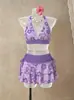 Traje de Baño de Dos Piezas con Estampado Floral de Verano con Cuello Halter Transfronterizo Ins Hawaiano Sexy para Playa Bikini