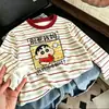 Camiseta de manga larga a rayas de retazos de algodón puro para niños, nuevo estilo primavera y otoño, camiseta básica elegante y holgada para niños