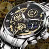 Reloj de calendario calado para hombre transfronterizo, reloj multifuncional para hombre con banda de acero incrustada de diamantes, resistente al agua, venta al por mayor