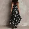 Estação Independente Transfronteiriça Europeia e Americana Nova Moda Vestido Longo Estampado de Alcinha Feminino Decote V Cintura Marcada Fenda Alta