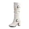 Botas Romanas 52 Botas de Tacón Alto Botas de Caballero Nuevas Retro Comercio Exterior Botas Altas 33 Grueso 2024 Hebilla de Cinturón Mujer Negra