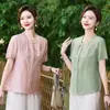 Nueva ropa de maternidad estilo chino, ropa de verano para madres de mediana edad, blusas estilo chino, ropa de mujer moderna y elegante para mujeres de mediana edad y mayores, con pelo de conejo y etiquetas
