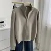 Cárdigan de Estilo Old Money con Cuello Alto y Doble Cremallera para Mujer, Suéter de Punto de Diseñador con Tachuelas y Patrón de Canalé, Abrigo Cálido para Primavera y Otoño