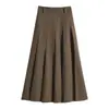 Falda de Traje Gris para Mujer en Otoño e Invierno Talla Grande mm Gordita Fluida Cintura Alta Cubriendo Vientre Mostrando Falda Plisada de Línea A de Longitud Media