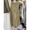 Pantalones Americanos Retro de Pierna Ancha Cimitarra para Mujer 2025 Nuevo Diseño Caqui Cintura Alta Pierna Recta Jeans Largos Hasta el Piso