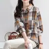 Camisa de franela a cuadros para mujer, manga larga, estilo coreano, holgada, moderna, versátil, top retro de longitud media, abrigo de primavera y otoño
