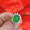 Anel de Calcedônia Vermelha Grande Jade Rosa Hibisco Anel Feminino Banhado a Prata Embutido Gema Azul Safira Anel Aberto de Ágata da Moda