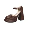 Zapatos de Plataforma de Tacón Alto Estilo Nuevo Zapatos Mary Jane Sandalias Huecas de Punta Cuadrada Talla 40-43 Talla Grande