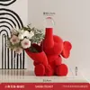 Decoración de Habitación de Boda Estéreo de Boda Adornos de Palabra Feliz Arreglo Floral Florero Creativo Elefante de Flocado de Resina Roja Regalo