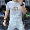 Camiseta masculina de manga curta, primavera e verão, seda, algodão, dourado, intarsia, águia, slim fit, bonita, combinando, moderna, meia manga, gola redonda