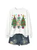 Sudadera casual y cómoda para mujer de la tienda independiente Amazon Wish con tres árboles de Navidad y luces colgantes de estrella de cinco puntas, estilo navideño