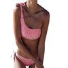 Biquíni Europeu e Americano Transfronteiriço de Duas Peças para Mulheres, Fato de Banho Sexy Listrado Adulto Sem Costas, Estilo Esportivo Justo Fashion