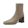 Botines de tacón alto estilo francés, botines elegantes para mujer, nueva colección otoño/invierno 2026, botines color nude de tacón grueso, botines ajustados de tacón alto con punta cuadrada para mujer