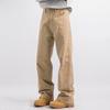 Calça Cargo Casual Retrô Americana de Outono Cor Cáqui Lavada Masculina Aniversário Solta Reta Lenhador