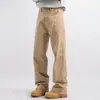 Calças Casuais Lavadas Khaki Retro Americano de Outono para Homens, Calças de Trabalho Longas Retas Largas Estilo Japonês