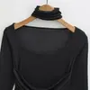 Atacado de Roupas Femininas Transfronteiriças, Camiseta Básica Manga Longa Levemente Transparente com Gola Cachecol Semelhante a Tencel, Top para Usar por Baixo com Design de Primavera