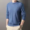 Otoño Transfronterizo Nuevo Tejido Suéter de Punto para Hombre Cuello Redondo Jacquard Color Sólido Manga Larga Moda Casual Camisa Base Superior