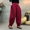 Pantalones casuales de estilo étnico para mujer, modernos y a la moda, adecuados para mujeres de mediana edad y mayores, de primavera y otoño, holgados, adelgazantes, de algodón y lino, tipo harén