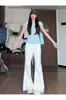 Jeans acampanados blancos no ajustados para mujer, de tiro bajo, nuevos para primavera/verano 2026, holgados, versátiles, casuales, ligeramente acampanados, pantalones de largo hasta el suelo