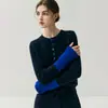 Otoño e Invierno Nuevo Estilo Pequeño Estilo Chanel Diseño de Botones Suéter de Cachemira Manga Larga Cárdigan Tejido para Mujer Bloque de Color Cuello Redondo Suéter Engrosado