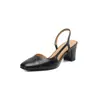 2. ¡Zapatos de mujer simples de tacón grueso, punta cerrada, estilo francés para primavera y verano! Nuevas sandalias de tacón alto de 6 cm sin espalda, hechas de piel de vaca de capa superior, de moda