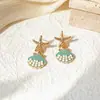 Pendientes de Viaje Vacacional Estilo Océano, Pendientes de Concha y Estrella de Mar Estilo Verano, Pendientes de Goteo de Aceite Estilo Costa Marítima al por Mayor