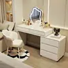 Tocador de madera maciza color crema estilo francés, tocador de princesa minimalista moderno para dormitorio con gabinete de cajones integrado