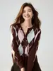 Cárdigan de Cachemira para Mujer 2026 Otoño Estilo Francés-Británico Bloque de Color Patrón de Diamantes Tejido Jacquard Abrigo Cárdigan Suéter