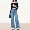 Jeans de pierna ancha estilo vintage para mujer, estilo americano, fluidos, de corte holgado, versátiles, adelgazantes, de pierna recta, pantalones hasta el suelo