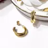 Brincos de Design Europeu e Americano de Alta Qualidade, Brincos de Aço Titânio com Vácuo de Três Anéis e Três Cores, Acessórios Simples da Moda
