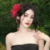 Nuevo Estilo Chino Flor de Peonía Roja Borla de Perla Pasador de Pelo Retro de Gama Alta Elegante Pasador Lateral Adorno para el Cabello de Estilo Antiguo