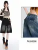 Shorts de mezclilla rasgados de moda para mujer, nuevo estilo caluroso de verano, negros de cintura alta, que cubren la cadera, de corte A, pierna ancha, de longitud media